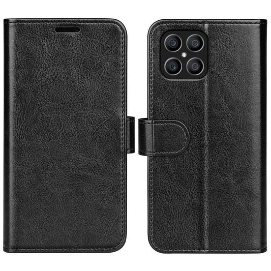 For Honor X8 4G Crazy Horse Texture Cell Phone Cover Folio Flip Leather Wallet Stand Protective Case - Black