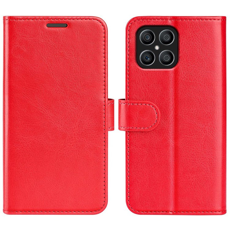 For Honor X8 4G Crazy Horse Texture Cell Phone Cover Folio Flip Leather Wallet Stand Protective Case - Red