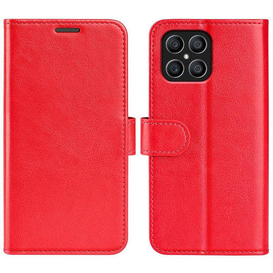 For Honor X8 4G Crazy Horse Texture Cell Phone Cover Folio Flip Leather Wallet Stand Protective Case - Red