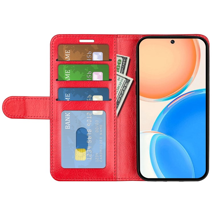 For Honor X8 4G Crazy Horse Texture Cell Phone Cover Folio Flip Leather Wallet Stand Protective Case - Red