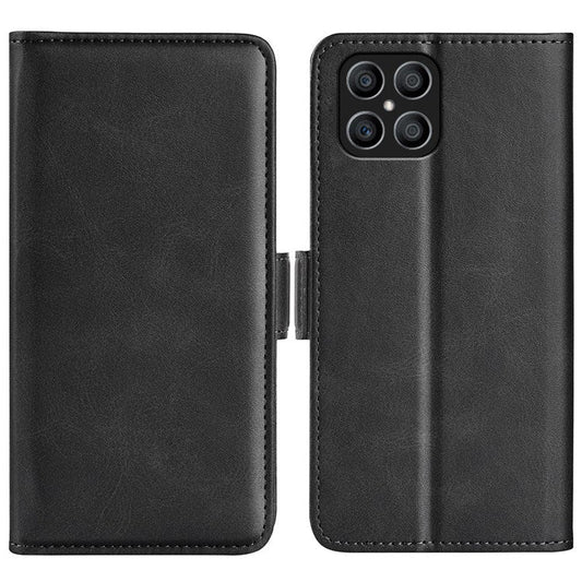 For Honor X8 4G Textured PU Leather Phone Case Foldable Stand Wallet Function Protective Cover - Black