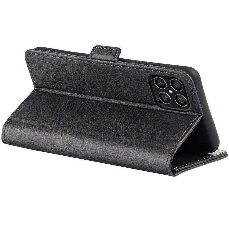 For Honor X8 4G Textured PU Leather Phone Case Foldable Stand Wallet Function Protective Cover - Black