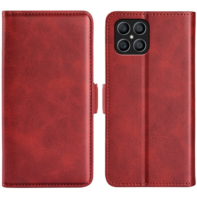For Honor X8 4G Textured PU Leather Phone Case Foldable Stand Wallet Function Protective Cover - Red