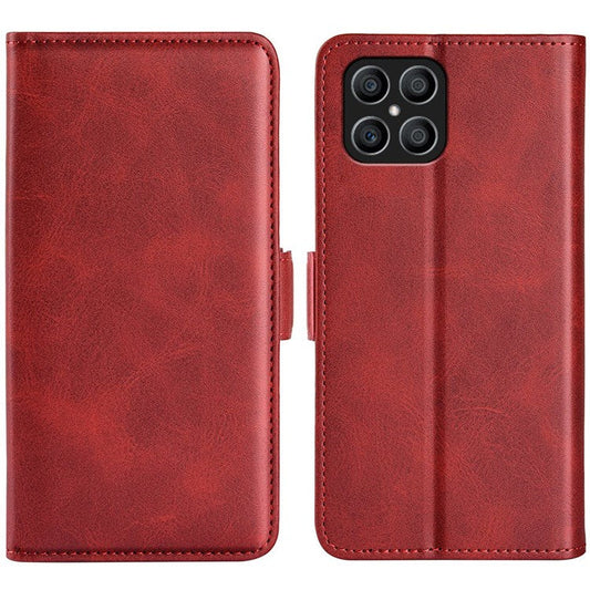 For Honor X8 4G Textured PU Leather Phone Case Foldable Stand Wallet Function Protective Cover - Red