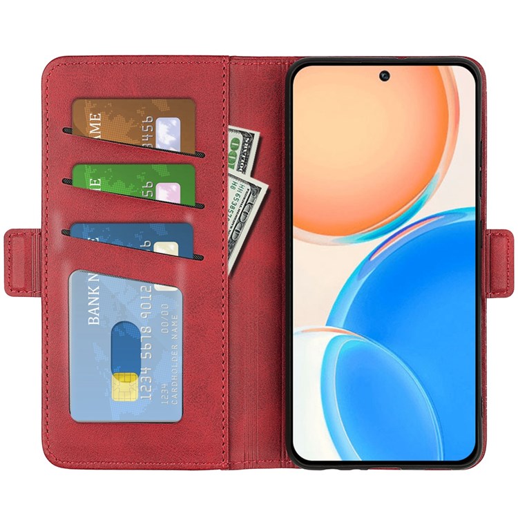 For Honor X8 4G Textured PU Leather Phone Case Foldable Stand Wallet Function Protective Cover - Red