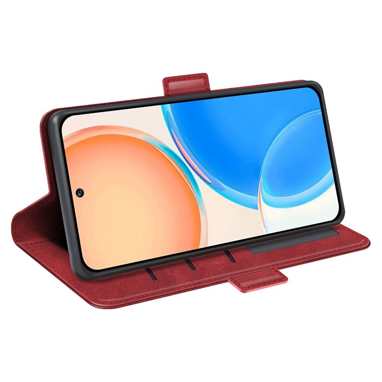 For Honor X8 4G Textured PU Leather Phone Case Foldable Stand Wallet Function Protective Cover - Red