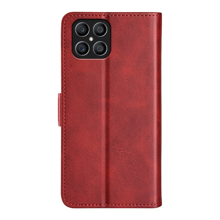 For Honor X8 4G Textured PU Leather Phone Case Foldable Stand Wallet Function Protective Cover - Red