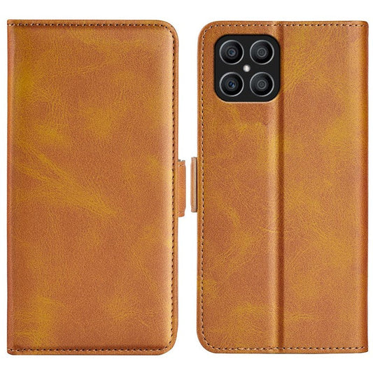 For Honor X8 4G Textured PU Leather Phone Case Foldable Stand Wallet Function Protective Cover - Yellow