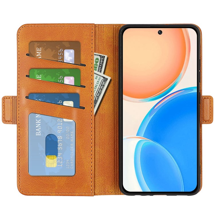 For Honor X8 4G Textured PU Leather Phone Case Foldable Stand Wallet Function Protective Cover - Yellow
