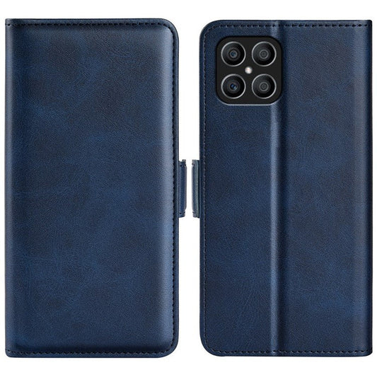 For Honor X8 4G Textured PU Leather Phone Case Foldable Stand Wallet Function Protective Cover - Blue