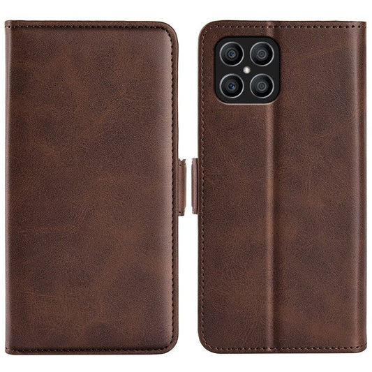 For Honor X8 4G Textured PU Leather Phone Case Foldable Stand Wallet Function Protective Cover - Brown