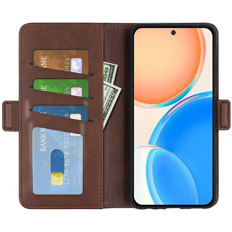 For Honor X8 4G Textured PU Leather Phone Case Foldable Stand Wallet Function Protective Cover - Brown