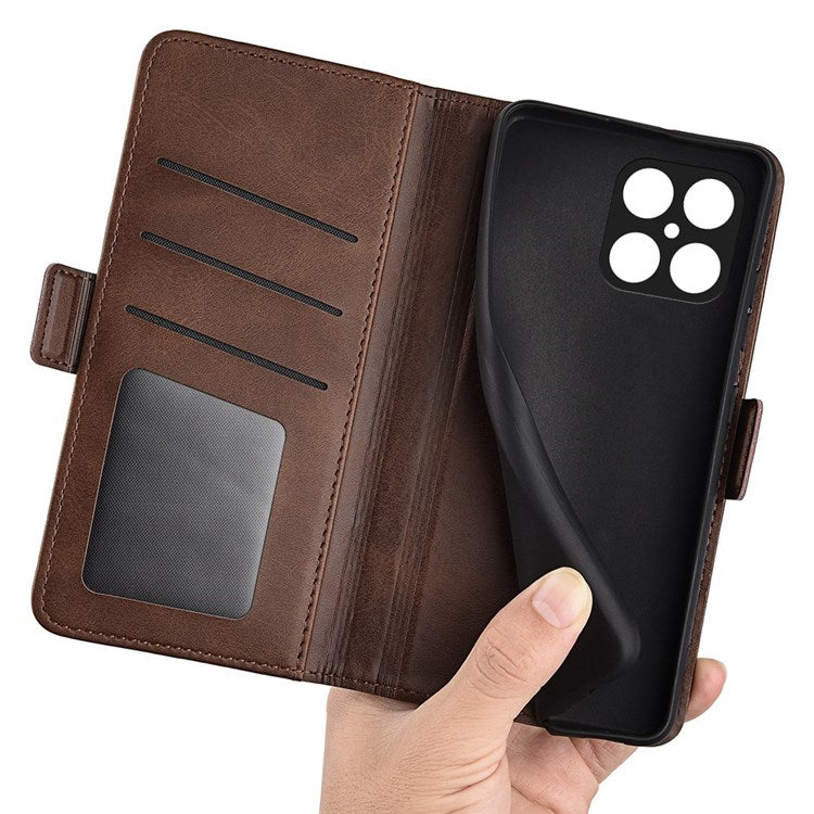 For Honor X8 4G Textured PU Leather Phone Case Foldable Stand Wallet Function Protective Cover - Brown