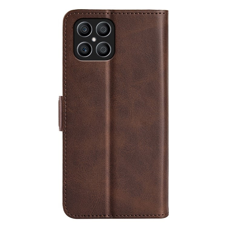 For Honor X8 4G Textured PU Leather Phone Case Foldable Stand Wallet Function Protective Cover - Brown