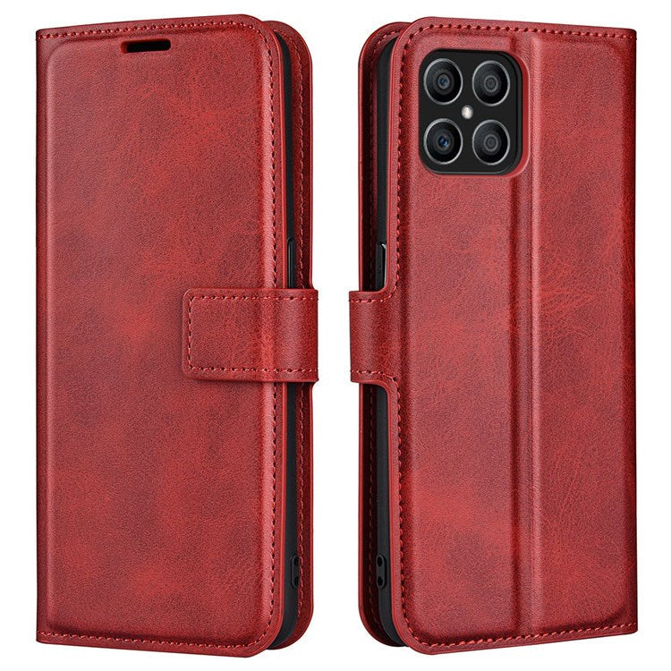For Honor X8 4G Textured PU Leather Cover Stand Wallet Feature Magnetic Clasp Shockproof Flip Phone Case - Red