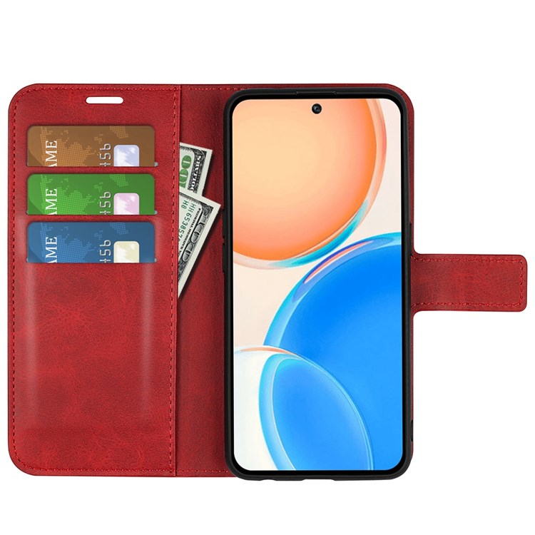 For Honor X8 4G Textured PU Leather Cover Stand Wallet Feature Magnetic Clasp Shockproof Flip Phone Case - Red
