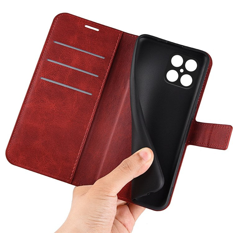For Honor X8 4G Textured PU Leather Cover Stand Wallet Feature Magnetic Clasp Shockproof Flip Phone Case - Red