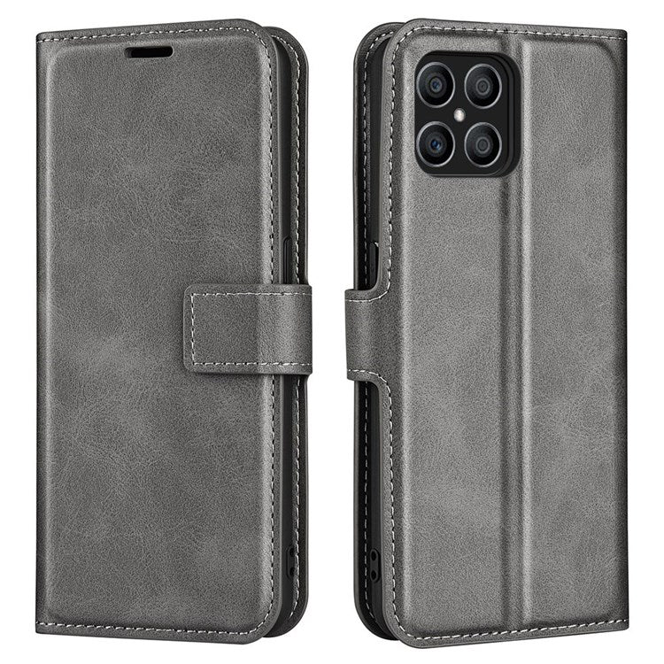 For Honor X8 4G Textured PU Leather Cover Stand Wallet Feature Magnetic Clasp Shockproof Flip Phone Case - Grey