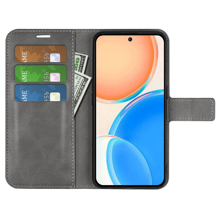 For Honor X8 4G Textured PU Leather Cover Stand Wallet Feature Magnetic Clasp Shockproof Flip Phone Case - Grey