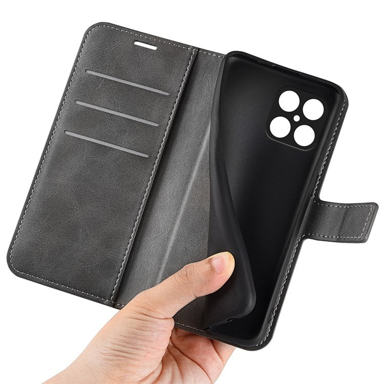 For Honor X8 4G Textured PU Leather Cover Stand Wallet Feature Magnetic Clasp Shockproof Flip Phone Case - Grey