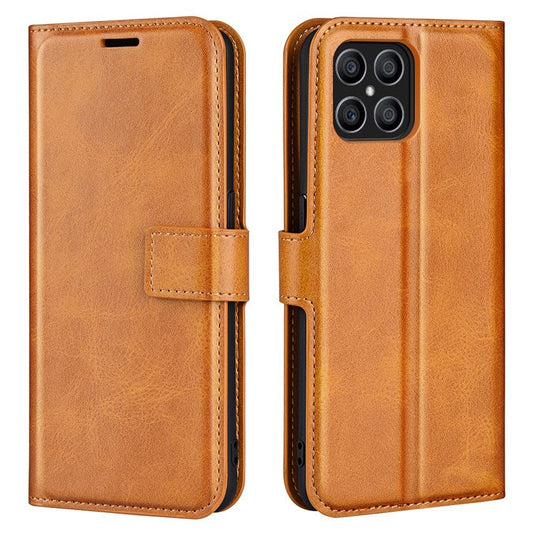 For Honor X8 4G Textured PU Leather Cover Stand Wallet Feature Magnetic Clasp Shockproof Flip Phone Case - Yellow