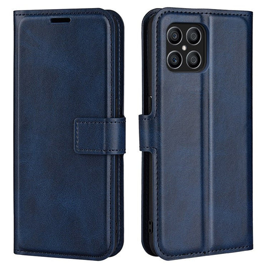 For Honor X8 4G Textured PU Leather Cover Stand Wallet Feature Magnetic Clasp Shockproof Flip Phone Case - Blue