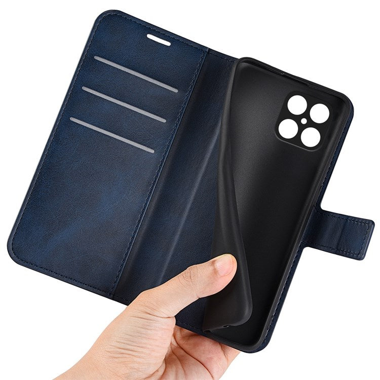 For Honor X8 4G Textured PU Leather Cover Stand Wallet Feature Magnetic Clasp Shockproof Flip Phone Case - Blue