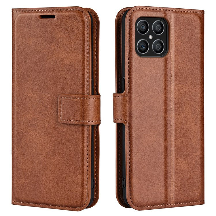 For Honor X8 4G Textured PU Leather Cover Stand Wallet Feature Magnetic Clasp Shockproof Flip Phone Case - Light Brown