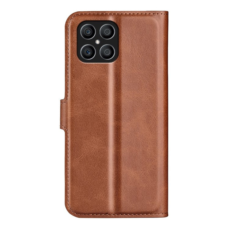 For Honor X8 4G Textured PU Leather Cover Stand Wallet Feature Magnetic Clasp Shockproof Flip Phone Case - Light Brown