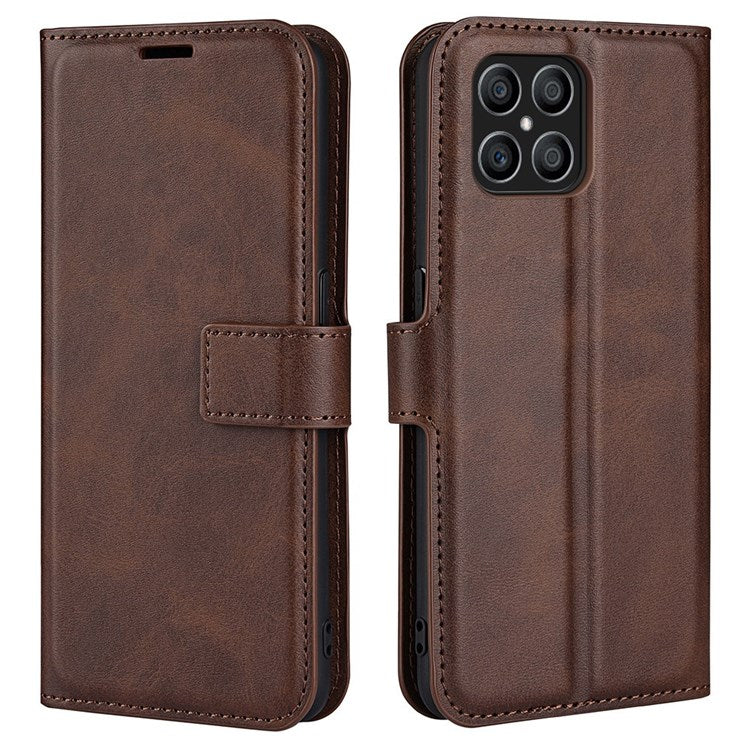 For Honor X8 4G Textured PU Leather Cover Stand Wallet Feature Magnetic Clasp Shockproof Flip Phone Case - Brown