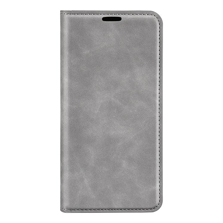 For Honor X8 4G Skin-touch Folio Flip Leather Cover Auto-absorbed Magnetic Phone Wallet Stand Case - Grey