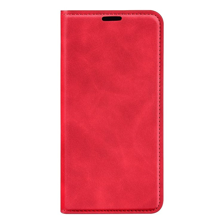 For Honor X8 4G Skin-touch Folio Flip Leather Cover Auto-absorbed Magnetic Phone Wallet Stand Case - Red