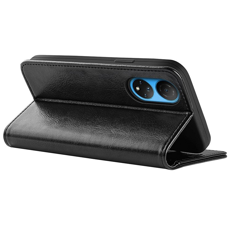 For Honor X7 Crazy Horse Texture Leather Phone Cover Folio Flip Stand Protective Case with Wallet - Black