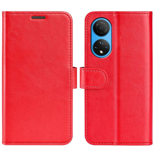 For Honor X7 Crazy Horse Texture Leather Phone Cover Folio Flip Stand Protective Case with Wallet - Red
