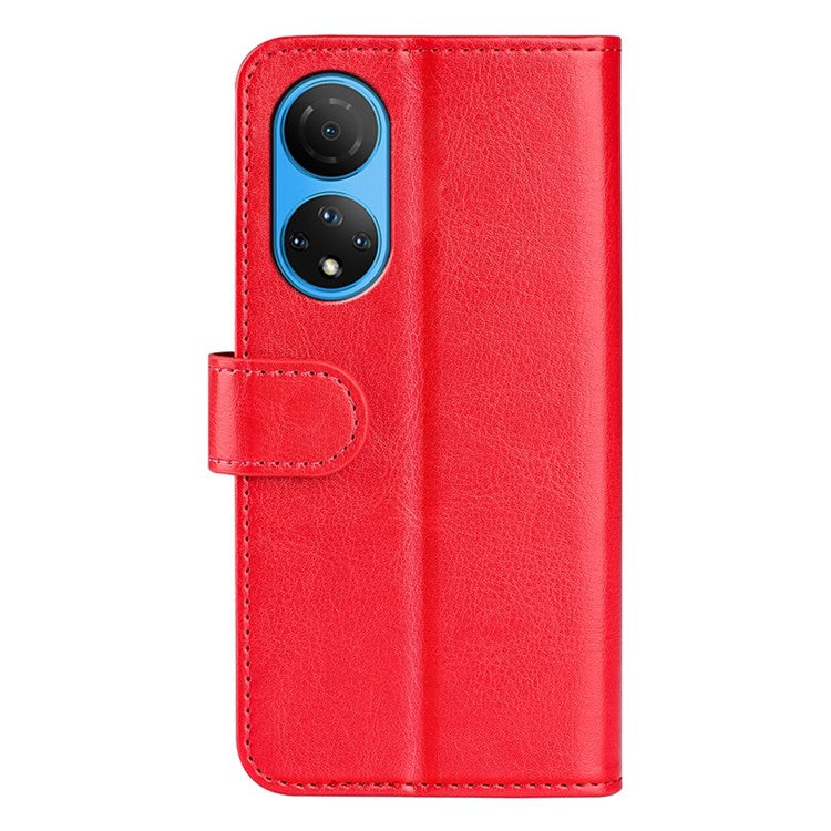 For Honor X7 Crazy Horse Texture Leather Phone Cover Folio Flip Stand Protective Case with Wallet - Red