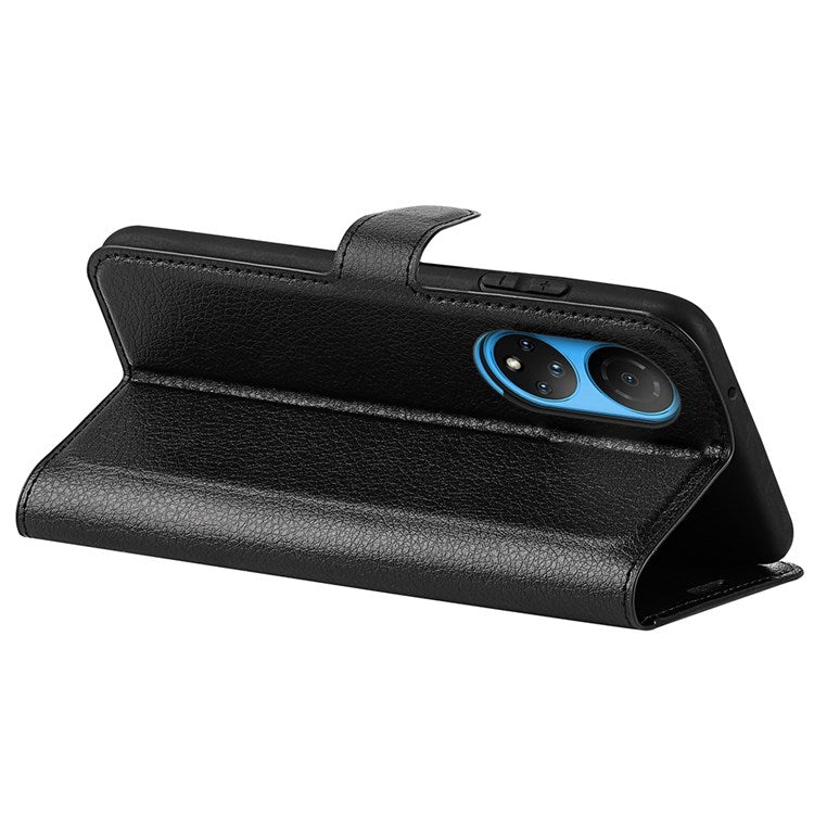 For Honor X7 Litchi Texture PU Leather Phone Full-protection Case Wallet Stand Function Shockproof Cover - Black