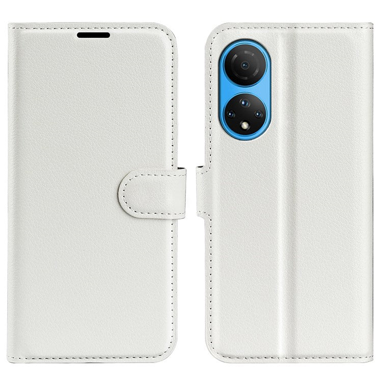For Honor X7 Litchi Texture PU Leather Phone Full-protection Case Wallet Stand Function Shockproof Cover - White