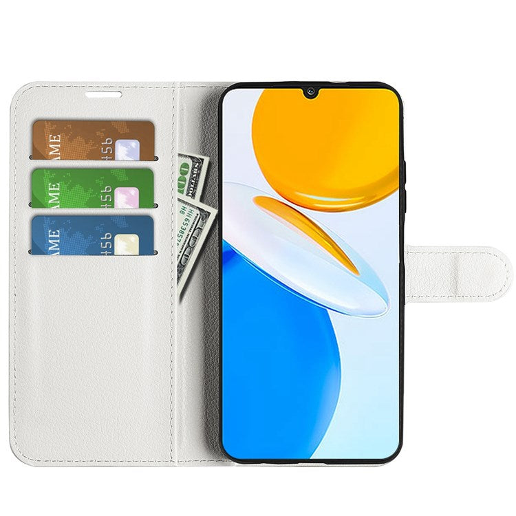 For Honor X7 Litchi Texture PU Leather Phone Full-protection Case Wallet Stand Function Shockproof Cover - White