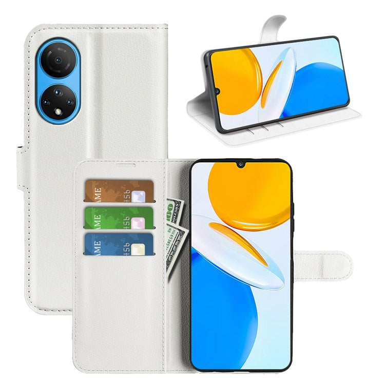 For Honor X7 Litchi Texture PU Leather Phone Full-protection Case Wallet Stand Function Shockproof Cover - White