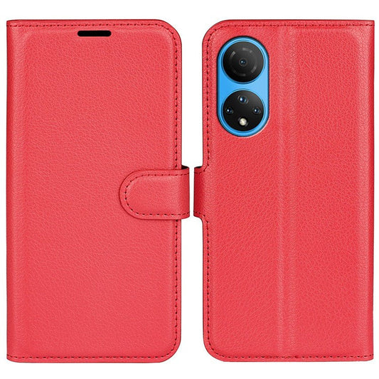 For Honor X7 Litchi Texture PU Leather Phone Full-protection Case Wallet Stand Function Shockproof Cover - Red