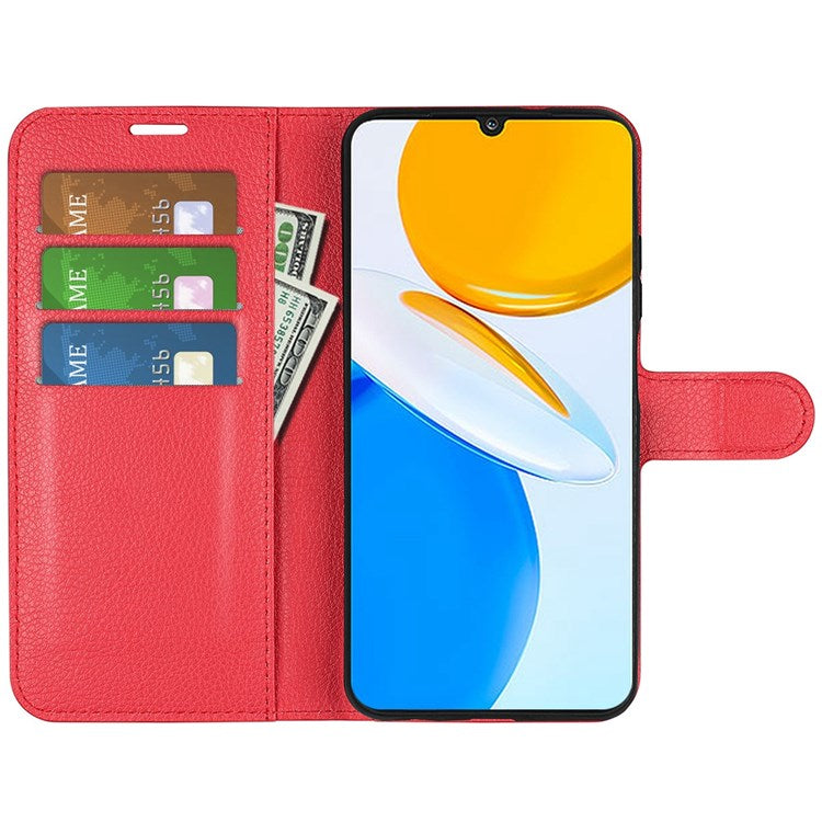 For Honor X7 Litchi Texture PU Leather Phone Full-protection Case Wallet Stand Function Shockproof Cover - Red