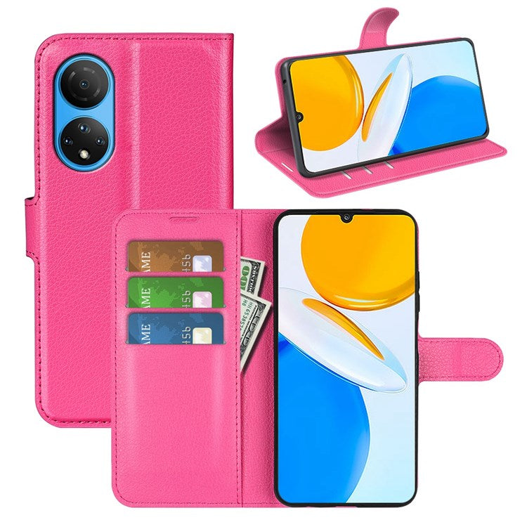 For Honor X7 Litchi Texture PU Leather Phone Full-protection Case Wallet Stand Function Shockproof Cover - Rose