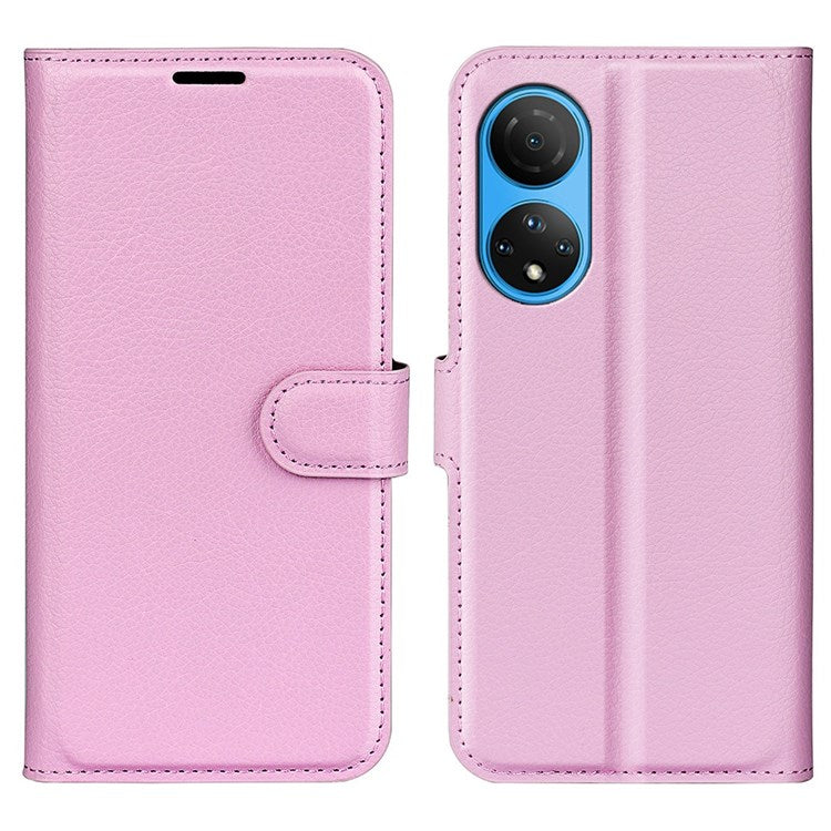 For Honor X7 Litchi Texture PU Leather Phone Full-protection Case Wallet Stand Function Shockproof Cover - Pink