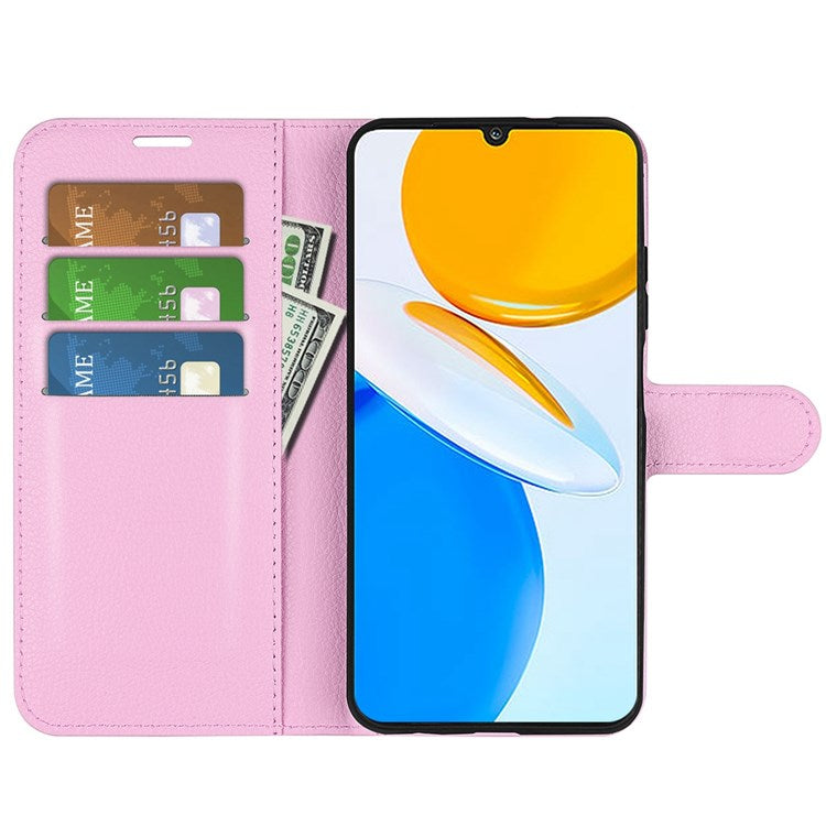 For Honor X7 Litchi Texture PU Leather Phone Full-protection Case Wallet Stand Function Shockproof Cover - Pink