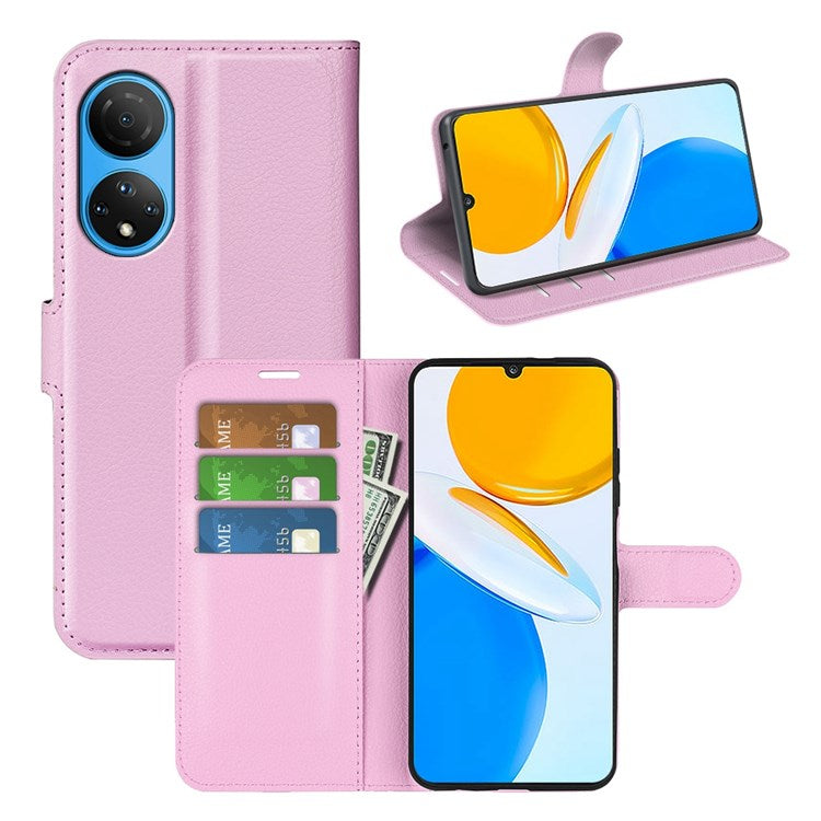 For Honor X7 Litchi Texture PU Leather Phone Full-protection Case Wallet Stand Function Shockproof Cover - Pink