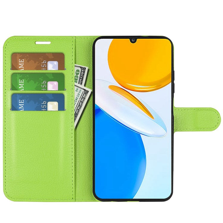 For Honor X7 Litchi Texture PU Leather Phone Full-protection Case Wallet Stand Function Shockproof Cover - Green