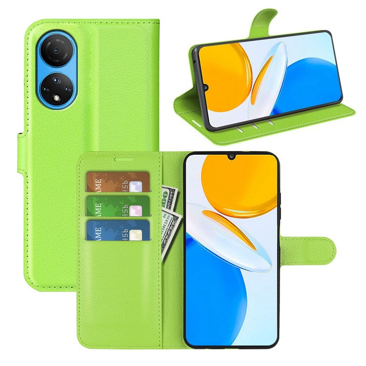For Honor X7 Litchi Texture PU Leather Phone Full-protection Case Wallet Stand Function Shockproof Cover - Green
