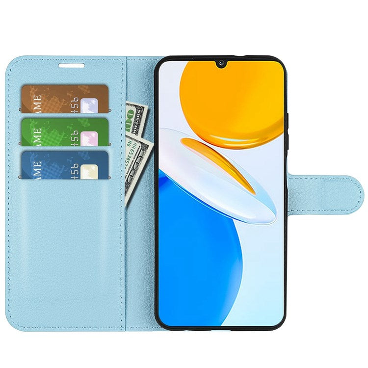 For Honor X7 Litchi Texture PU Leather Phone Full-protection Case Wallet Stand Function Shockproof Cover - Blue