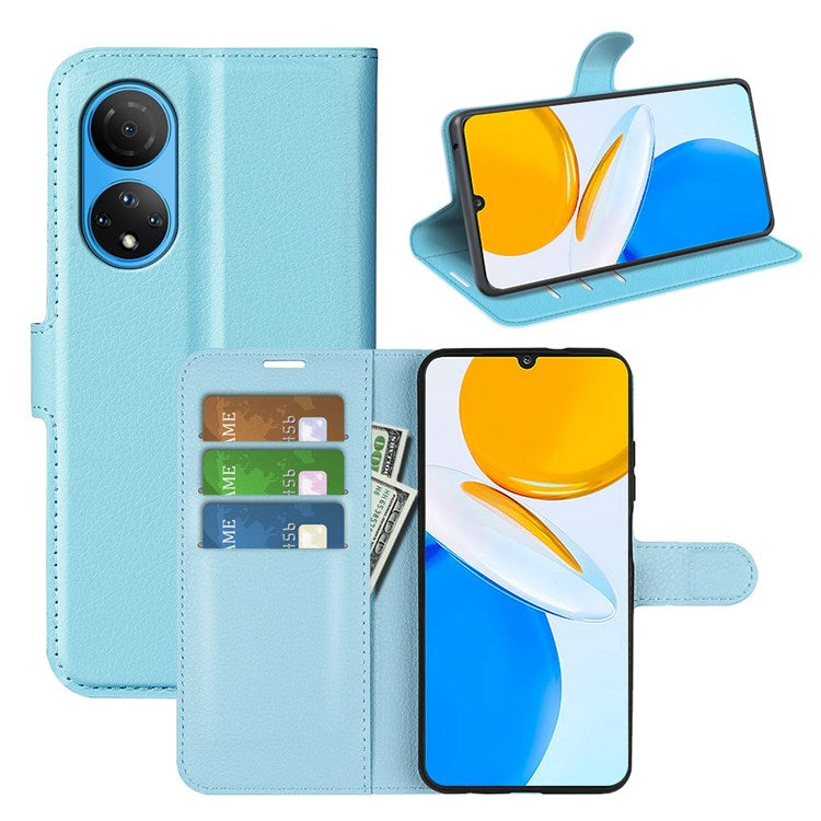 For Honor X7 Litchi Texture PU Leather Phone Full-protection Case Wallet Stand Function Shockproof Cover - Blue