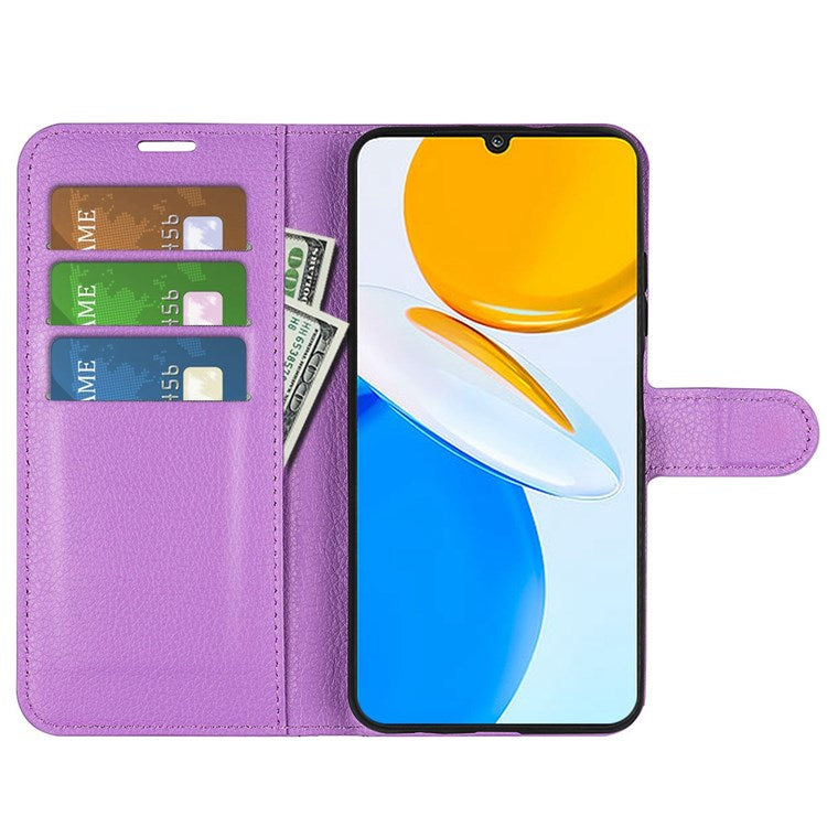 For Honor X7 Litchi Texture PU Leather Phone Full-protection Case Wallet Stand Function Shockproof Cover - Purple